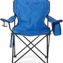 Amazon Basics Portable Oversized Camping Chair with 4-Can Cooler, Side Pocket, Cup Holder, and Carry Bag, Padded, Collapsible, X-Large, Blue