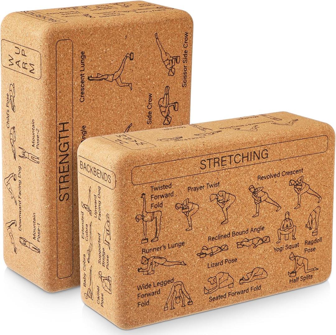 Cork Yoga Blocks 2 Pack Yoga Poses Teaching Cork Blocks, Suitable Poses for Beginners and Experts High Density Block with Non Slip Surface for Better Support, Balance Comfort (Beige)