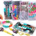 82Pcs 12mm 14mm 15mm Silicone Beads for Keychain Making, 10mm Rondelle Rhinestone Spacer Print Hexagon Round Camel Navajo Matcha Blush Sunflower Silicone Focal Beads for Pens