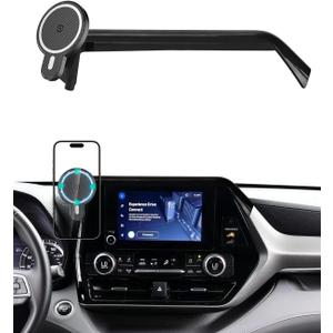Car Phone Mount for 2020 2021-2024 2025 Toyota Highlander L/LE/Hybrid XLE/ Nightshade Accessories 8-inch Screen Magnetic 15W Fast Wireless Charger Cell Phone Holder Not Affect Vent (Not fit 12.3 inch)