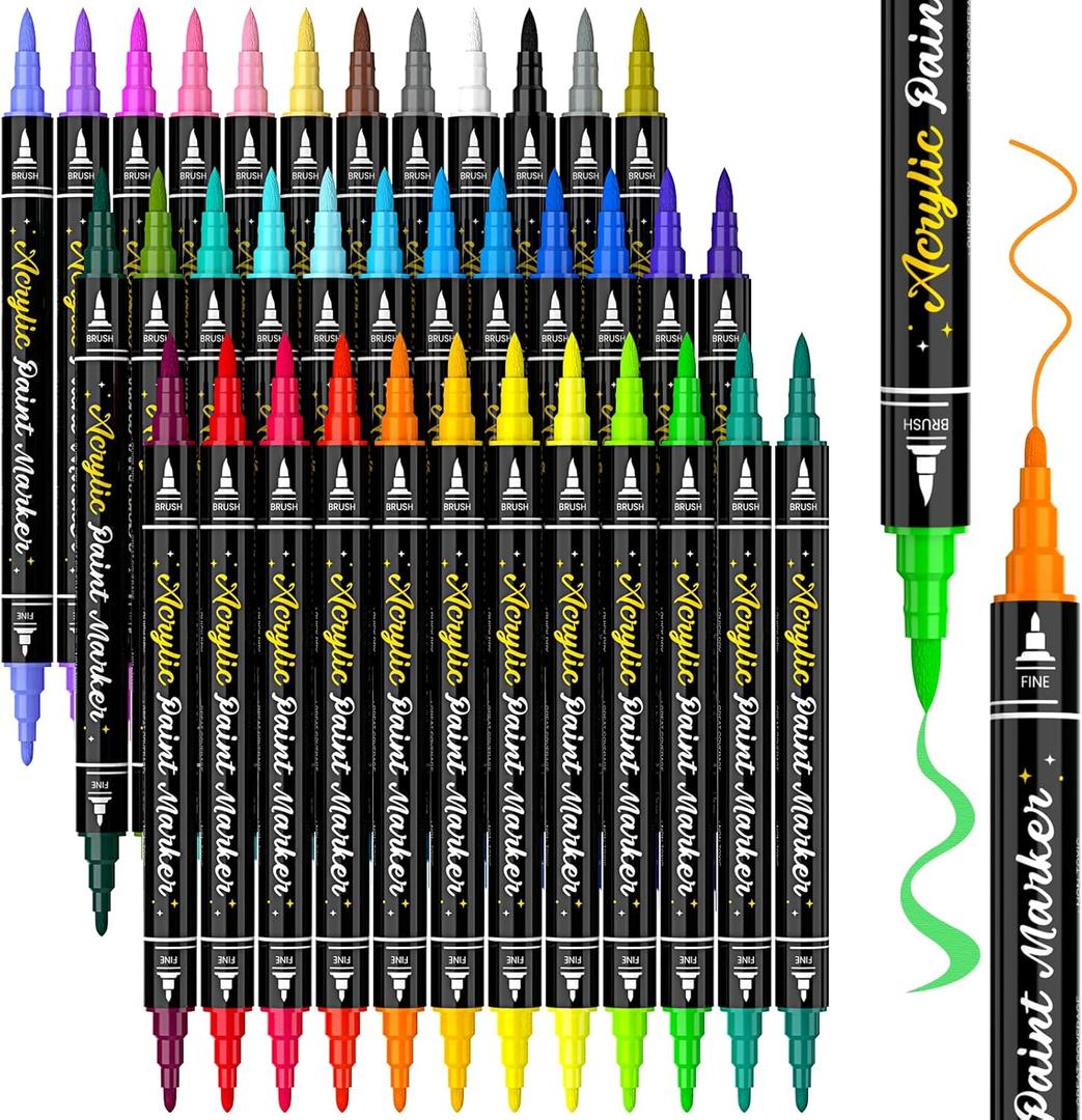 JR.WHITE 36 Colors Dual Tip Acrylic Paint Pens Paint Markers, Acrylic Markers for Rock Painting, Wood, Glass, Plastic, Fabric, Ceramic Painting Kit,Crafting Supplies for Adults and Kids (36 Count (Pack of 1)) JR.WHITE 36 Colors Dual Tip Acrylic Paint Pens Paint Markers, Acrylic Markers for Rock Painting, Wood, Glass, Plastic, Fabric, Ceramic Painting Kit,Crafting Supplies for Adults and Kids (36 Count (Pack of 1))