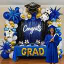 Blue White Gold Graduation Balloon Garland Arch Kit with Graduation Star print Certificate Letter Foil Balloons for Graduate Class of 2026 Grad Prom party Decorations Supplies (Blue White), 16 inches