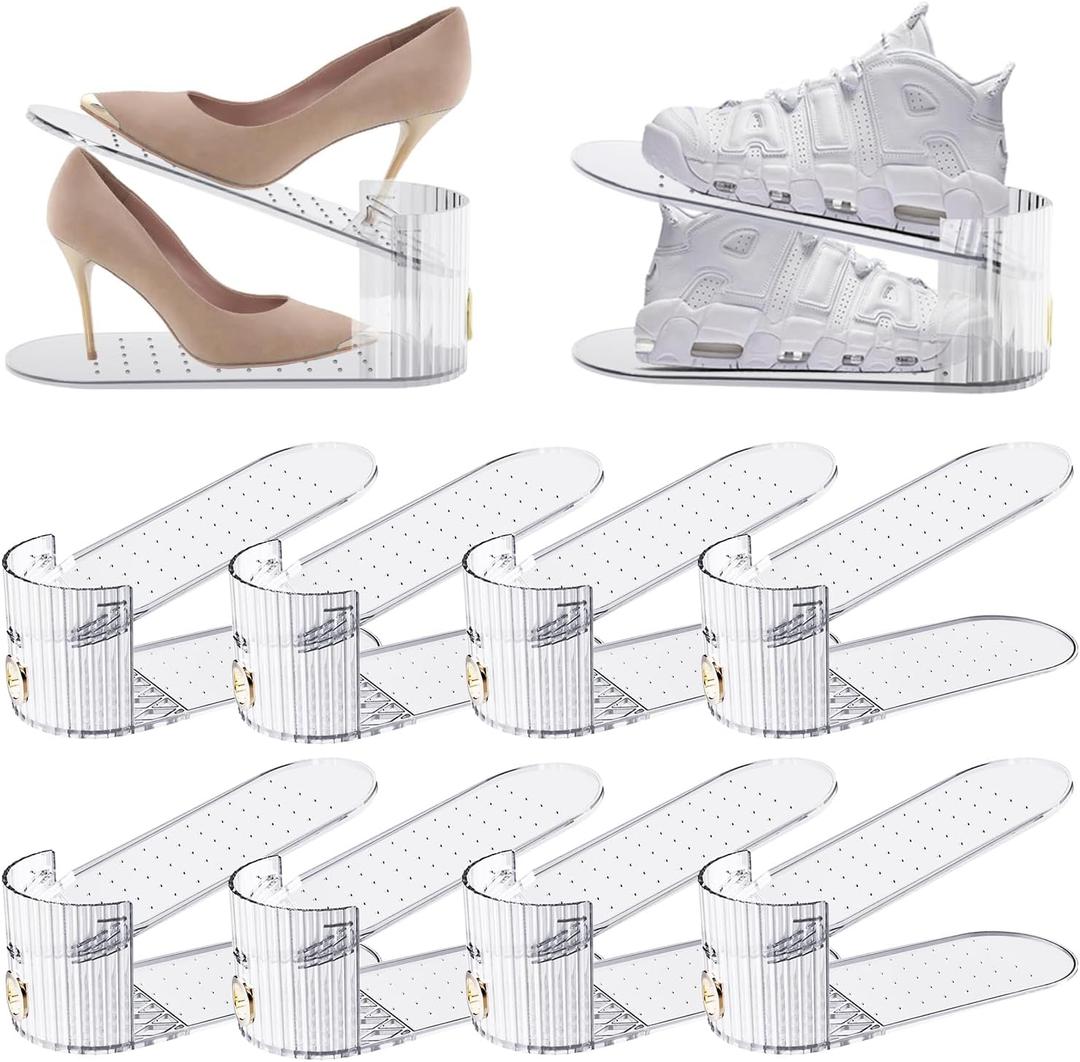 Clear 10 Pack Shoe Slot Organizer, Shoe Stacker Organizer Holders for A Pair of Shoes, Adjustable Thickening Double Layer 50% Shoe Space Saver Rack Storage for Closet (Clear, 10 Pack) (10 Pack, Clear)