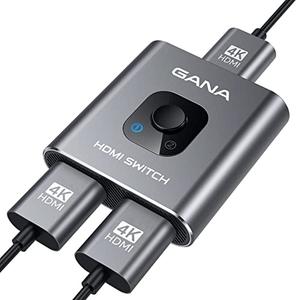 HDMI Switch 4k@60hz Splitter, GANA Aluminum Bidirectional HDMI Switcher 2 in 1 Out, Manual HDMI Hub Supports HD Compatible with Xbox PS5/4/3 Blu-Ray Player Fire Stick Roku (Grey), Missing Parts