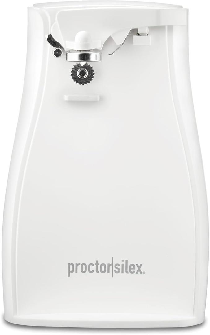 Proctor Silex Power Electric Automatic Can Opener for Kitchen with Knife Sharpener, Twist-off Easy-Clean Lever, Cord Storage, White (75224PS)