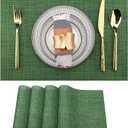 SLKQG Green Christmas Placemats Set of 4 - Wipe Clean Vinyl Placemats - Washable Heat Resistant PVC Placemats for Dining Table - 17x12 Inch (Green, 4)