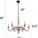 French Country Chandelier, Farmhouse 6-Lights Vintage Rustic Candle Style Chandelier Light Fixture, Retro Handmade Distressed Wood Chandelier for Dining Room, Living Room, Bedroom, E12