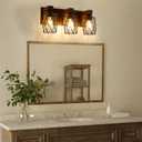 Farmhouse Bathroom Vanity Light, 3-Light Wood Bathroom Light Fixtures Over Mirror, Black Industrial Vanity Lights with Metal Shade, Rustic Bathroom Lighting for Bedroom Living Room Hallway