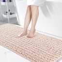Yimobra Bathroom Runner Rug Mat 60.2 x 24 Inches, Non-Slip Soft Shaggy and Comfortable Large Size Bath Rug, Super Absorbent and Thick, Machine Washable, Long Bathroom Rug, Pinkish Beige (60" x 24")