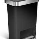 simplehuman 45 Liter / 12 Gallon Rectangular Kitchen Step Trash Can with Soft-Close Lid, Black Plastic
