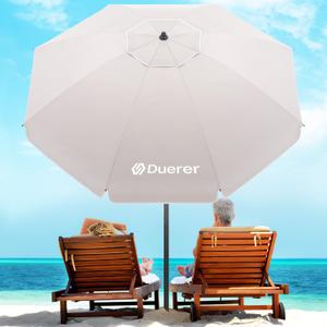 Duerer 8.5FT Beach Umbrella with Sand AnchorHeavy Duty Wind Resistant UPF 50+ Sun Shade, Portable Travel Beach Umbrella with Tilt & Carry Bag for Beach, Sand, Garden, Patio, Pool (Beige)