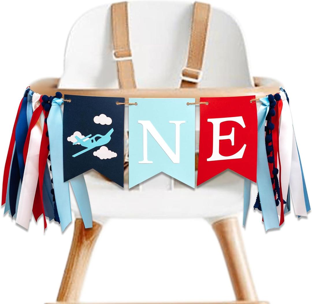 Airplane High Chair Banner - Top One Highchair Banner For Baby,First Birthday Party Decorations,Airplane Themed Birthday Party Supplies