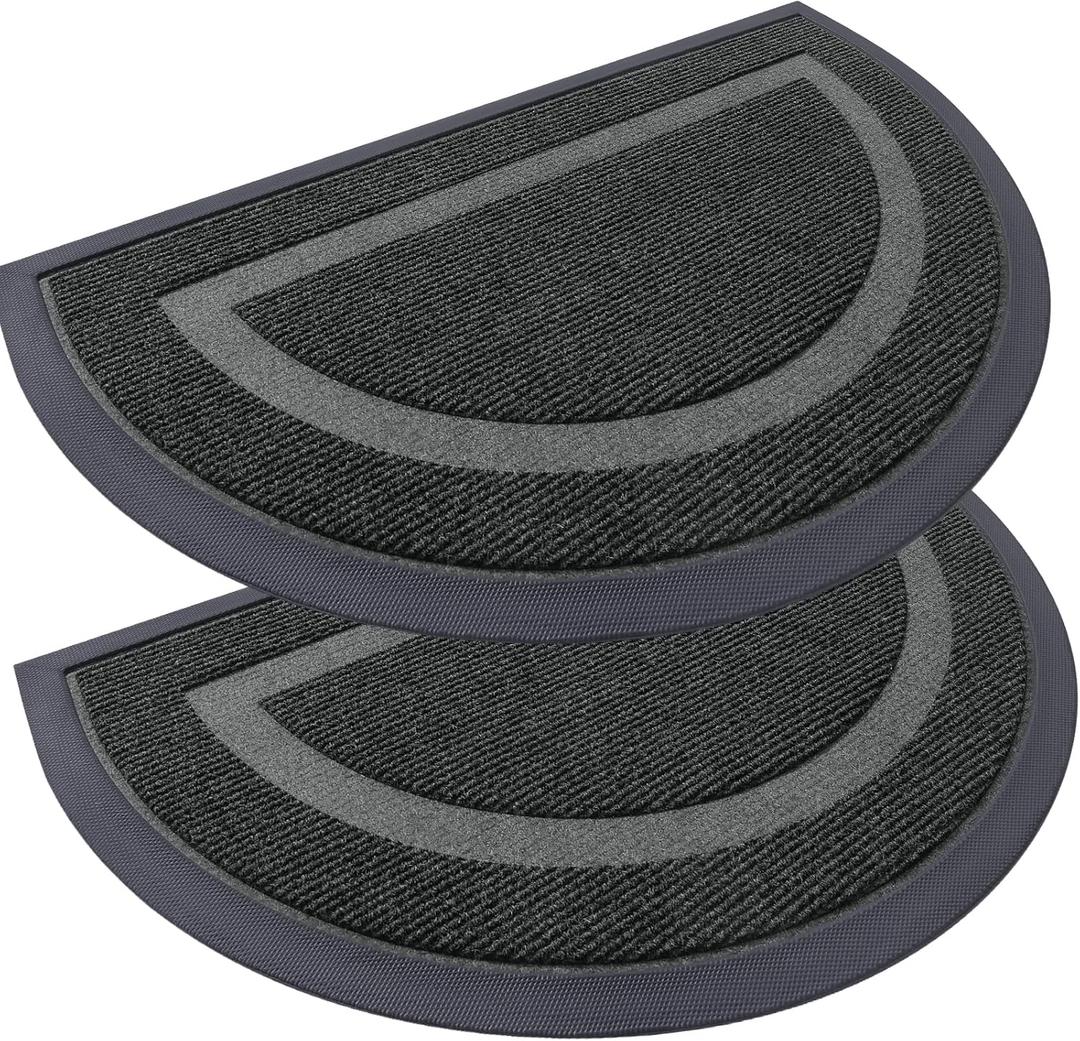 OLANLY 2 Pack Half Circle Door Mats, Waterproof All-Weather Indoor/Outdoor Welcome Mats, Sturdy Natural Rubber, Low-Profile Easy to Clean Doormats for Front Door, Patio, Porch, 29.5x17, Black
