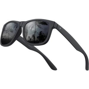 VELAZZIO Mens Sunglasses Polarized With UV400 Protection, Fits for Women Fashion Driving, Fishing, Sports, Beach, Golfing (Black Frame Grey Lens)