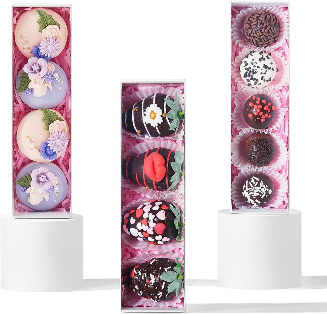50Pcs 8x2.2x2 Inches Chocolate Covered Strawberry Boxes, Mcaron,Truffle,Chocolate Boxes Empty & Bakery Boxes for Cake,Strawberry,Dessert,Bonbon & Party Favors