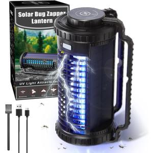 Portable Solar Powered Bug Zapper, 3 Mode (Sensor Auto/UV Light/LED) Mosquito Zapper with 4000mAh Battery, Portable Waterproof Rechargeable Fly Trap for Indoor Outdoor, Home, Patio (Black)