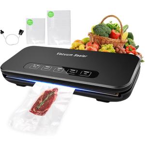 Vacuum Sealer Machine, Food Sealer Machine 85kpa Automatic 8-in-1 for Food Saving Dry/Moist Mode with Build-in Cutter&Storage, Air Suction Hose,Vacuum Bags 20 pcs