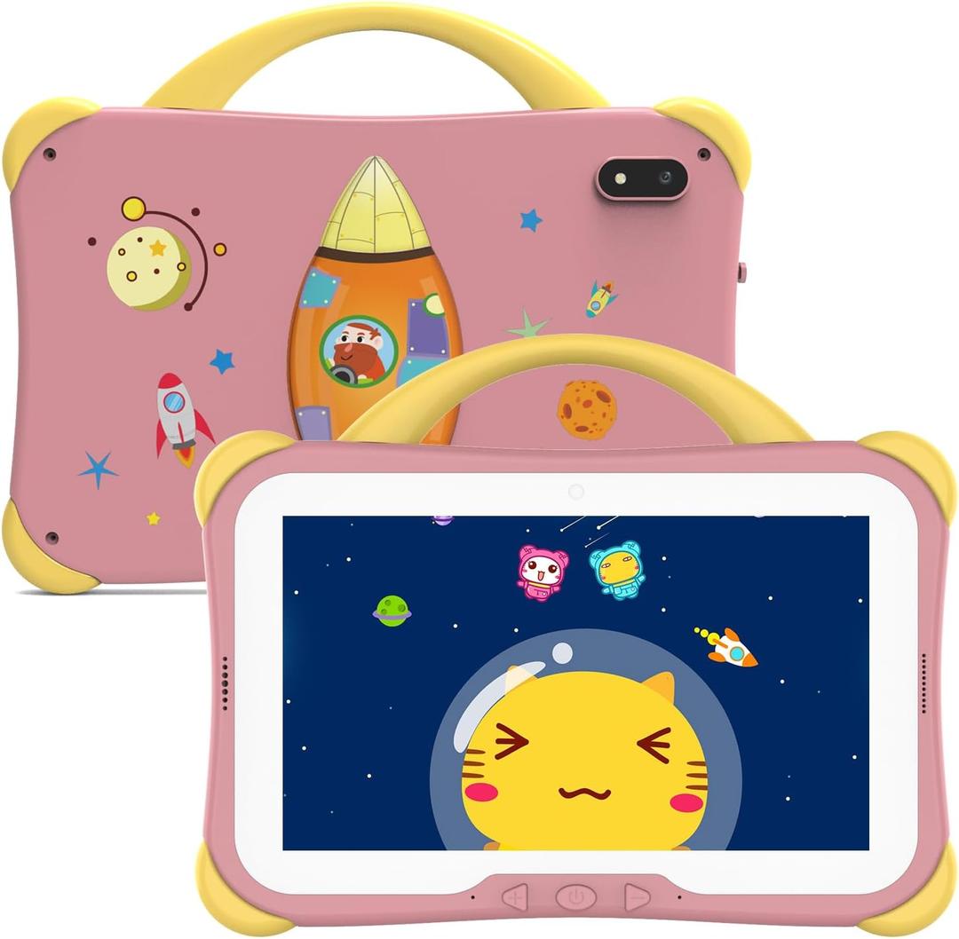 weelikeit Kids Tablet, Android 14 Tablet for Kids, 7 inch with Case, 8GB (4+4), and 64GB (Expandable up to 512GB) for Toddler Children, Parental Control, Dual Camera, WiFi, Gift, for Ages 3-14 (Pink)