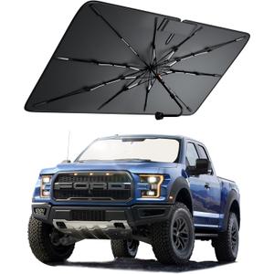 Truck Windshield Sun Shade for Ford F150 20152026, Foldable Umbrella Sunshade with 100% UV Block, Multi-Layer Heat Insulation, Reinforced 10-Rib Frame, Keeps Car Cooler, Summer Car Accessory