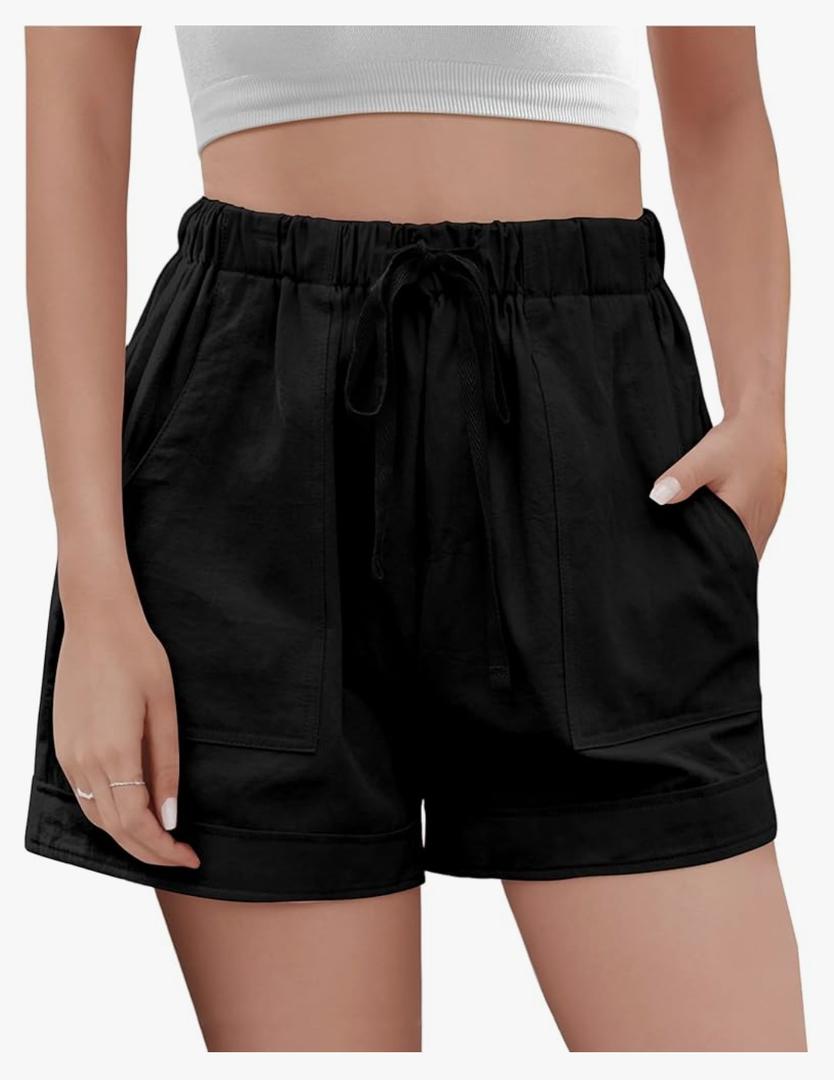 Buauty Womens Shorts, Flowy Shorts for Women Trendy, Linen Comfy Beach Elastic Waist Shorts for Casual Summer Dressy, Large