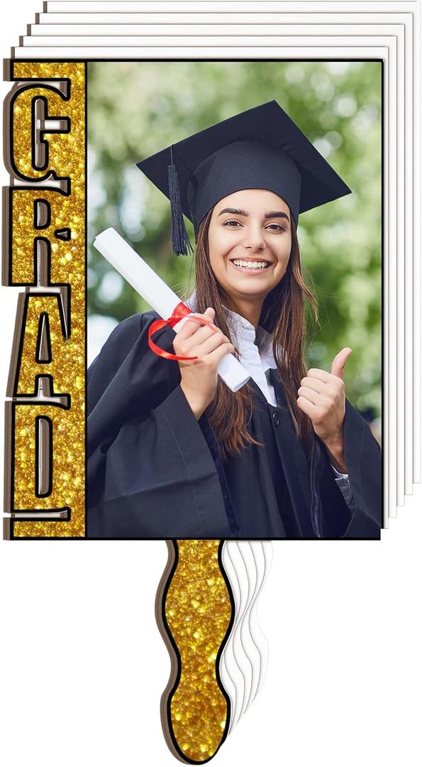 6 Pcs Graduation Sublimation Blanks Fans Class of 2026 Blank Paddle Fans with Wood Photo Picture Frame Gift for DIY Graduation Grad Ceremony Senior Party Celebration(Grad,7.9 x 5.9 Inches)
