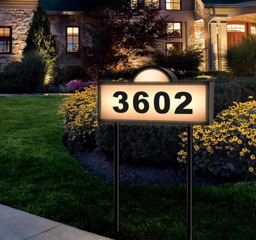Solar Address Signs for Yard, Solar Powered Address Sign with Warm White & Cold White, IP65 Waterproof Solar House Numbers for Outside, LED Illuminated Plaques Wall Mounted & In Ground
