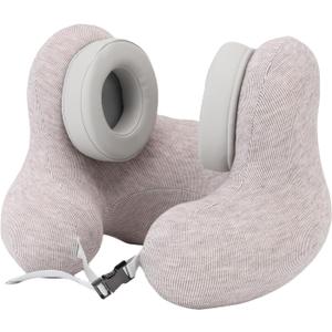 Travel Neck Pillow with Noise Reduction Ear Muffs, U Shape Airplane Pillow with Noise Cancelling Earmuffs, Neck Support Plane Pillow for Office High Speed Train Sleeping