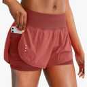 Soothfeel Women's Running Shorts with Zipper Pocket 2 in 1 High Wasited Workout Athletic Gym Yoga Spandex Shorts for Women S, Savannah