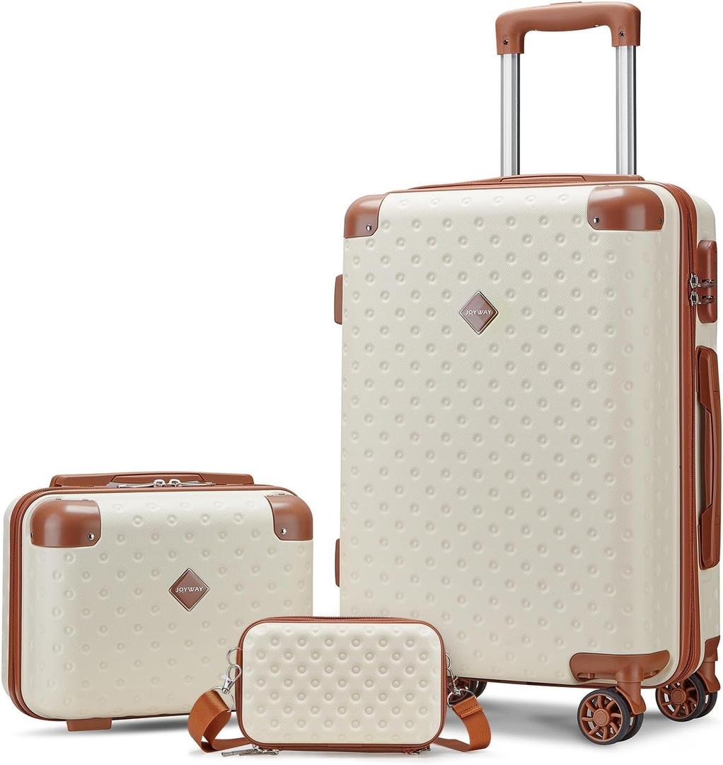 Joyway Carry on Luggage Sets 3 Piece with Spinner Wheels,Hardside 20 Inch Carry-on Suitcase 22x14x9 Airline Approved with Combination Lock, Beige
