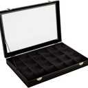 Black Velvet Jewelry Display Tray Organizer Case, Rock Collection Box for Gemstones, Crystals, Pendants (24 Grids Box, 14 x 9.5 x 2 In)