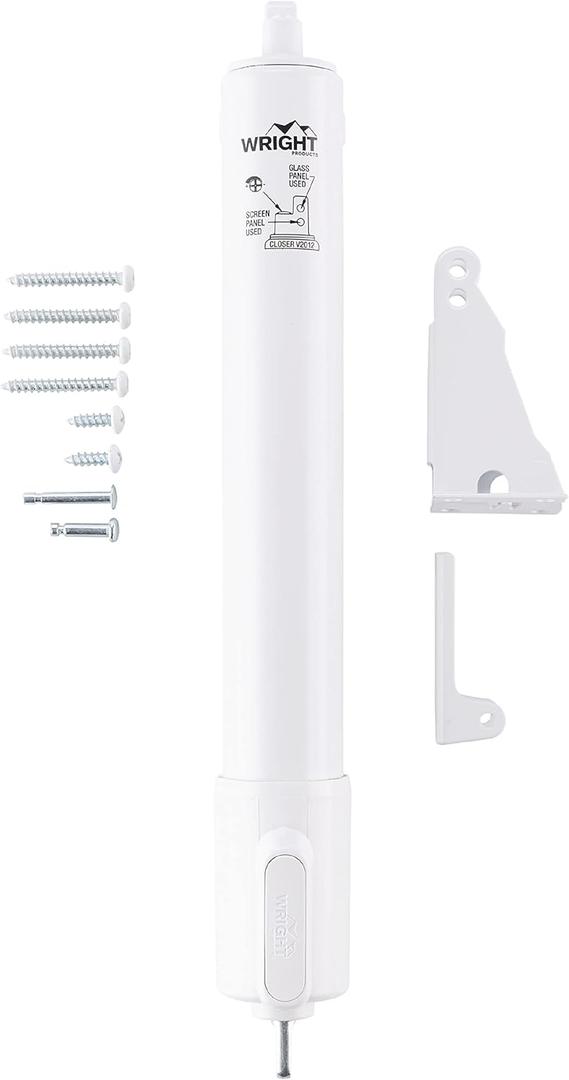 Wright Products Heavy Duty Pneumatic Screen & Storm Door Closer with EZ-Hold Adjustable Speed, Durable & Easy Install, for Out-Swinging Doors (Tranistional, White)