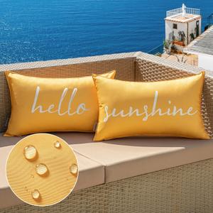 MIULEE Outdoor Waterproof Throw Pillow Covers Set of 2 Hello Sunshine Decorative Outdoor Rectangular Pillowcases for Chair Patio Garden Couch Tent Balcony Sofa Summer Yellow 12x20 Inch