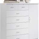 Hodedah 7 Drawer Jumbo Chest, Five Large Drawers, Two Smaller Drawers with Two Lock, Hanging Rod, and Three Shelves | White