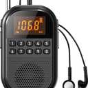 Pocket AM FM Radio:1100mAh Rechargeable Radio Supports Bluetooth, Mini FM AM Receiver with Large Speaker, Stereo Earphone, Sleep Timer, Easy to Use for Jogging, Walking Black