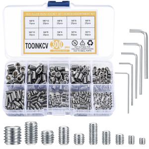 300 Pcs Stainless Steel Socket Head Screws Assortment Kit, Allen Head Socket Hex Head Screws, Metric M3 M4 M5 M6 M8 Grub Screws Set for Door Handles, Light Fixture