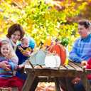 Faccito 3 Pcs Fall Decorations Wooden Pumpkin Signs Thanksgiving Table Centerpieces Autumn Tiered Tray Decorations Farmhouse Pumpkins Block with Straw Bow for Home Mantel Harvest Party(Rustic Color)
