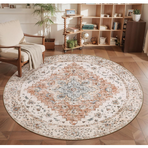 Ciicool 5ft Round Area Rug Washable Bedroom,Circle Non-Slip Oriental Entryway Throw Boho Rugs Low-Pile Indoor Carpet for Dining Room Living Room