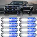 8-Pcs 12 LED Sync Feature Emergency Strobe Grille Lights Ultra Slim Surface Mount Hazard Warning Flashing Light Bar for Firefighter/Construction/Police/Trucks/Vehicles/Car/SUV (Blue/White)