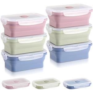 Mifoci 6 Pcs Silicone Food Containers Collapsible Food Storage Containers with Airtight Lids Stacking Leftover Foods Storage Lunch Box for Freezer Microwave Dishwasher Safe(18.6 oz)