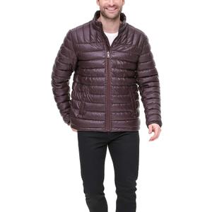 Tommy Hilfiger mens Wetlook Lightweight Puffer Jacket (XX-Large, Burgundy Faux Leather)