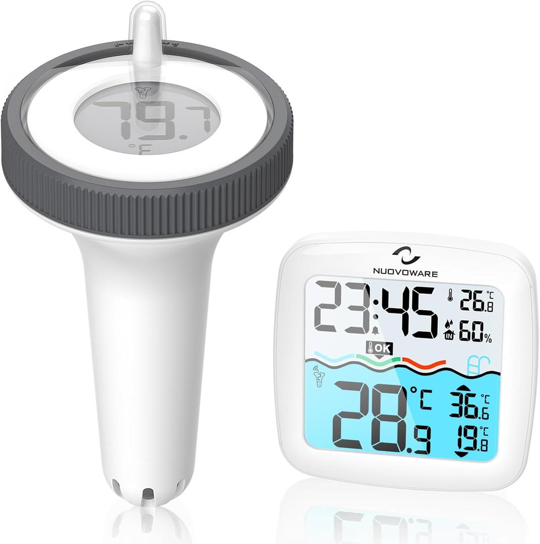 Nuovoware Digital Floating Pool Thermometer, Wireless Thermometer with Easy Read Screen Display, Remote Water IPX8 Waterproof for Swimming Pools, Fish Tank, Hot Tub (White)