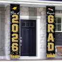 2026 Graduation Decorations, Graduation Banner Class of 2026, Hanging Congratulations/Congrats Grad Banner for Door and Porch, Party Decor - Black