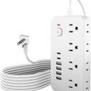 Surge Protector Power Strip - 8 AC Outlets & 6 USB Ports (4A/2C), 1080J Extension Cord with Multiple Outlets, 2-Sided Outlet Extender, 5FT Extension Cord, Wall Mount for Travel, Dorm Room (White)