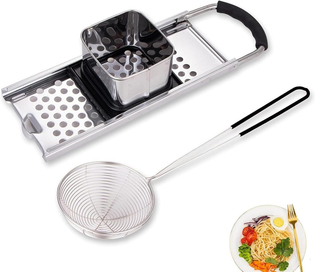 Premium Grade Stainless Steel Spaetzle Maker Widen Plastic Handle with Skimmer Spider Strainer Homemade Egg Noodle Dumpling Perfect Sized for pots and Pans Making Tool