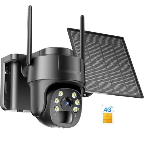 KKB 4G LTE Cellular Security Camera, No WiFi Security Camera Outdoor Built-in SIM Card Unlimited Data Plan, Solar Powered, 2K Wireless Cam Color Night Vision, PIR Motion Sensor, 355° View, 2 Way Talk