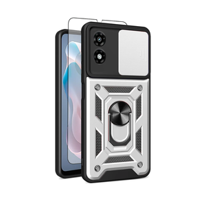 Motorola Moto G-Play 2024 Case: with Screen Protector,Sliding Camera Cover and Multi-Angle Stand for Phone Cover Moto g-Play 2024 4G,Sliver