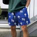 Mens Graphic Shorts 5 Inch Sports Basketball Summer Mesh Workout Running Casual Elastic Waist with Drawstring (Medium, 06 Christian Cross_blue)