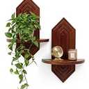 BenChiRealm 2 Pcs Floating Shelves for Wall, Pine Wood Boho Wall Decor, Mid Century Modern Decor Plant Wall Shelf, Vertical Wall Plant Holder,for Living Room,Bedroom，Nursey Room (Walnut)