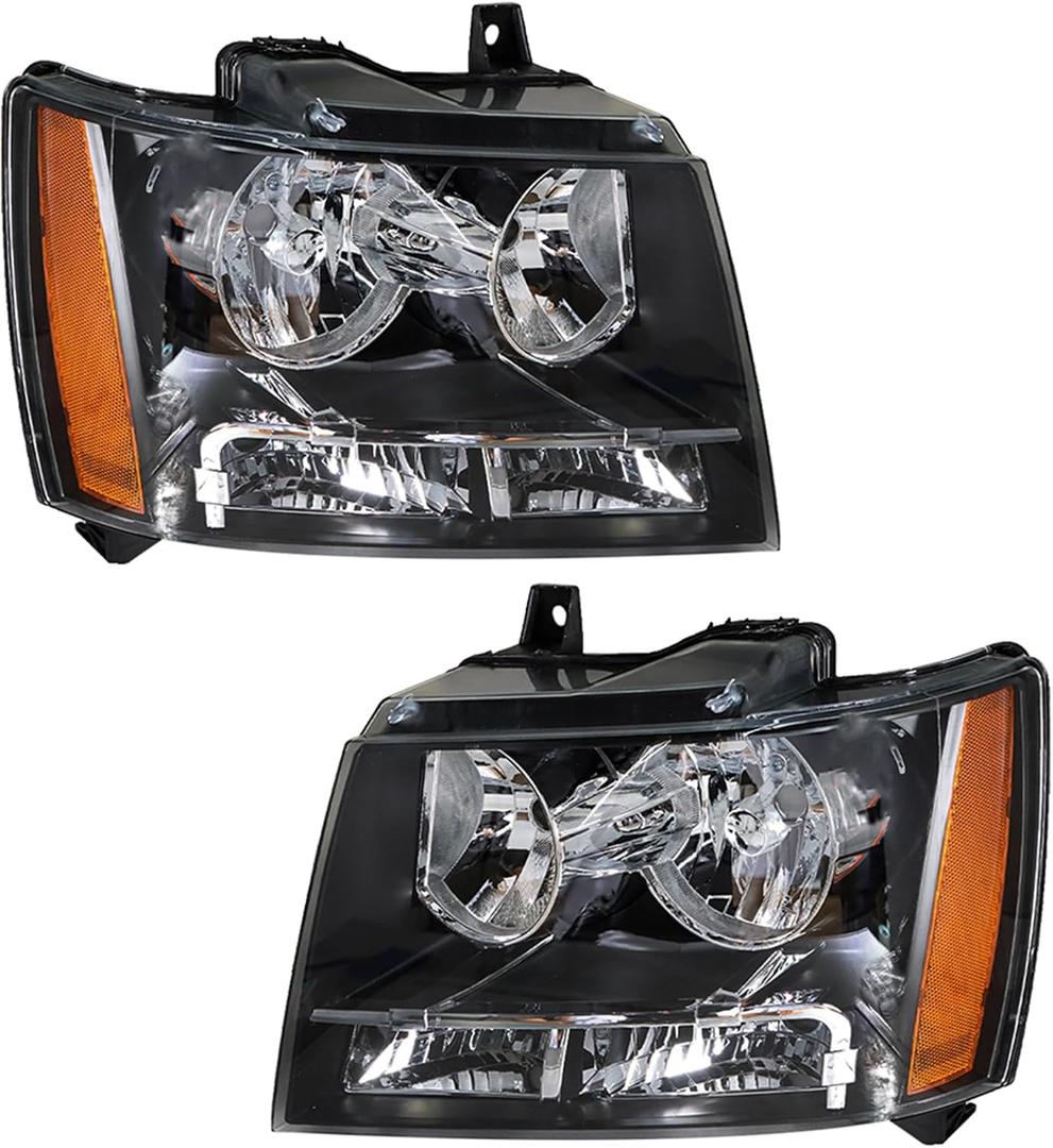 labwork Headlight Assembly Replacement for Suburban Tahoe Avalanche 2007-2014 Projector Headlamp for Driver and Passenger Side Black Housing