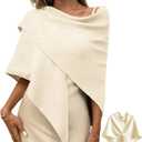 Women's Pashmina Shawl Wraps for Evening Dresses Wedding Bridal Open Front Poncho Cape Soft Large Scarf (Beige)